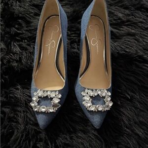 Elegant Blue Embellished Women's Heels